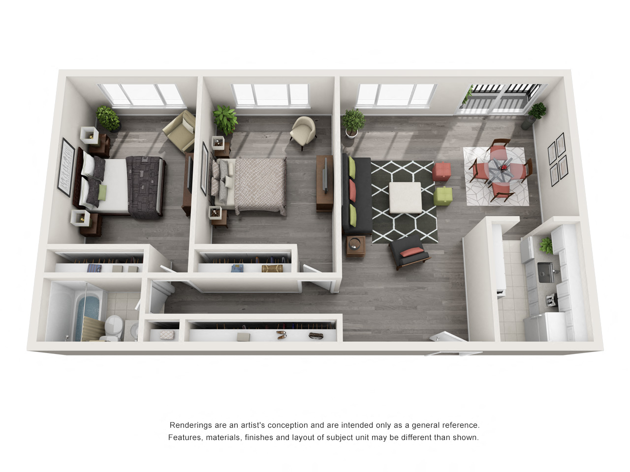Floor plan for 2 beds, 1 bath, 1052 sqft